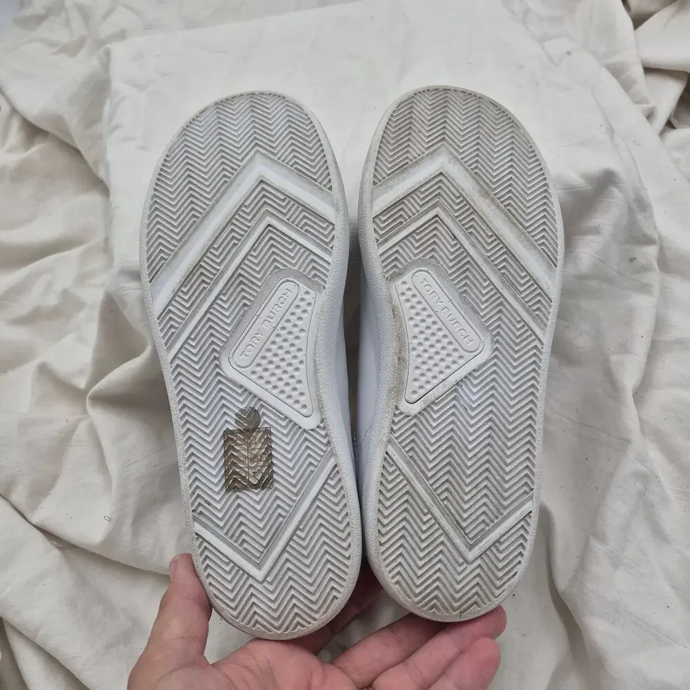 Tory Burch Howell Court sneakers white leather upper and heel trim Womens Size 6